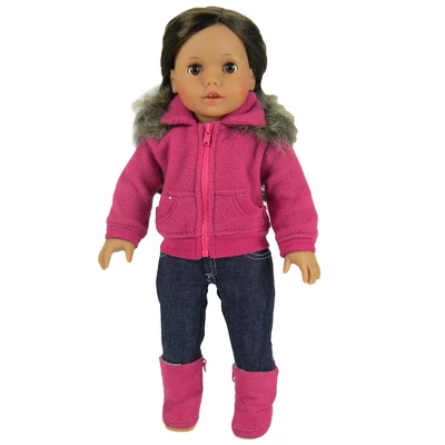 Sophia’s Fleece Sweatshirt With Faux Fur Collar For 18" Dolls, Hot Pink 1 Sophia’s Fleece Sweatshirt With Faux Fur Collar For 18" Dolls, Hot Pink