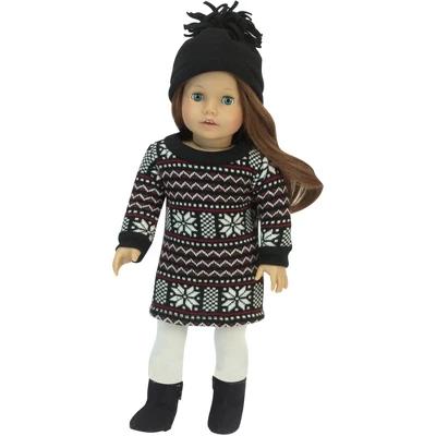 Sophia’s Fair Isle Sweater Dress And Hat For 18" Dolls, Black 1 Sophia’s Fair Isle Sweater Dress And Hat For 18" Dolls, Black