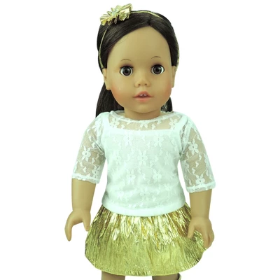 Sophia’s Lace Shirt, Skirt And Headband For 18" Dolls, Ivory/Gold 2 Sophia’s Lace Shirt, Skirt And Headband For 18" Dolls, Ivory/Gold - Image 2
