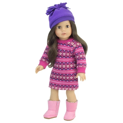 Sophia’s Fair Isle Knit Sweater Dress & Hat For 18” Dolls, Hot Pink/Purple 1 Sophia’s Fair Isle Knit Sweater Dress & Hat For 18” Dolls, Hot Pink/Purple