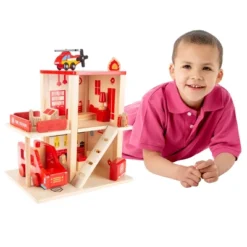 Toy Time Kids' Wooden Fire Station Playset With 3-Tier Firehouse, Fire Truck, Helicopter, And 16 Accessories - 10.75" X 13" -FUNKO Shop GUEST 08d156c2 8ba2 4b41 a1ca 7073c92466f5