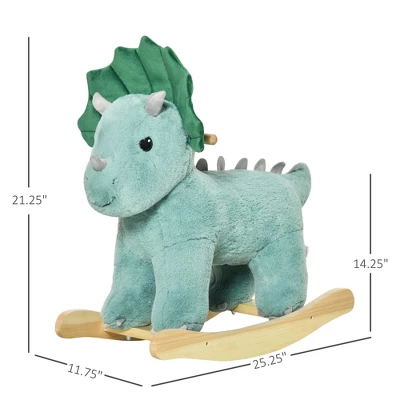 Qaba Kids Plush Ride-On Rocking Horse Triceratops-shaped Plush Toy Rocker With Realistic Sounds For Child 36-72 Months Dark Green 4 Qaba Kids Plush Ride-On Rocking Horse Triceratops-shaped Plush Toy Rocker With Realistic Sounds For Child 36-72 Months Dark Green - Image 4
