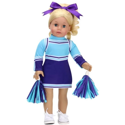 Sophia's - 18" Doll - Cheerleader Dress, Pom-pom & Hair Bow Set - Aqua/Purple 3 Sophia's - 18" Doll - Cheerleader Dress, Pom-pom & Hair Bow Set - Aqua/Purple - Image 3