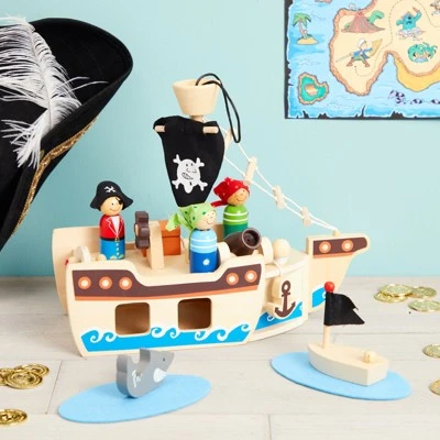 11-Pcs Blue Panda Kids Pirate Ship Set, Wooden Toy Boat With Accessories For Boys And Girls, Kids Ages 3 And Up, Pirate Playset Pack With Figurines 2 11-Pcs Blue Panda Kids Pirate Ship Set, Wooden Toy Boat With Accessories For Boys And Girls, Kids Ages 3 And Up, Pirate Playset Pack With Figurines - Image 2