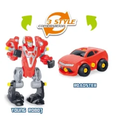 Ready! Set! Play! Link 3-In-1 Take-A-Part Robot Toy Playset, Includes Electric Play Drill (Red)