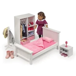 Bedroom Furniture Set For 18" Dolls - White/Pink -FUNKO Shop GUEST 1447bf22 398d 4a5d 8df5 7a71668e7a45