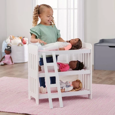 Badger Basket Triple Doll Bunk Bed With Ladder, Bedding, And Free Personalization Kit - Pink Gingham 1 Badger Basket Triple Doll Bunk Bed With Ladder, Bedding, And Free Personalization Kit - Pink Gingham