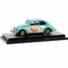 1952 Volkswagen Beetle Deluxe Model Light Blue And Wimbledon White “Maui & Sons” Ltd Ed 1/24 Diecast Model Car By M2 Machines