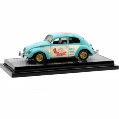 1952 Volkswagen Beetle Deluxe Model Light Blue And Wimbledon White “Maui & Sons” Ltd Ed 1/24 Diecast Model Car By M2 Machines
