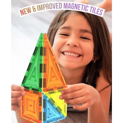 Mag Genius 120 Pieces Magnetic Mathematical Shaped Colorful And Transparent Building Tiles + Bonus 13 Double Sided, Click-in; Alphabet Letters 2 Mag Genius 120 Pieces Magnetic Mathematical Shaped Colorful And Transparent Building Tiles + Bonus 13 Double Sided, Click-in; Alphabet Letters - Image 2