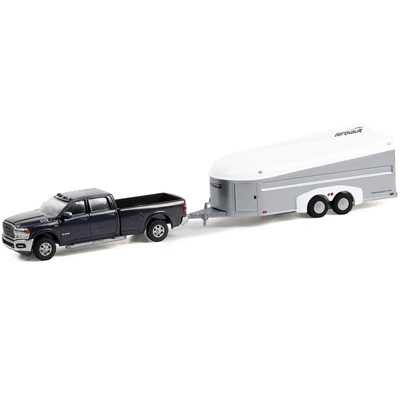 2021 Ram 3500 Laramie Crew Cab Truck Maximum Steel Blue Met. W/Aerovault MKII Trailer 1/64 Diecast Model Car By Greenlight 1 2021 Ram 3500 Laramie Crew Cab Truck Maximum Steel Blue Met. W/Aerovault MKII Trailer 1/64 Diecast Model Car By Greenlight
