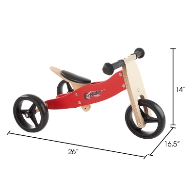 Toy Time Wooden Balance Bike And Push Tricycle Ride-On Toy, Red 1 Toy Time Wooden Balance Bike And Push Tricycle Ride-On Toy, Red