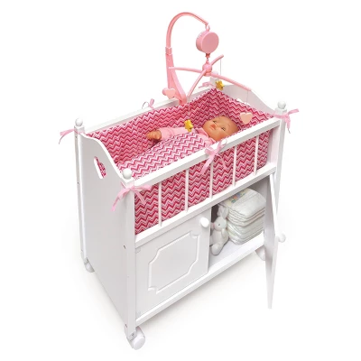 Badger Basket Cabinet Doll Crib With Chevron Bedding And Free Personalization Kit - White/Pink 4 Badger Basket Cabinet Doll Crib With Chevron Bedding And Free Personalization Kit - White/Pink - Image 4