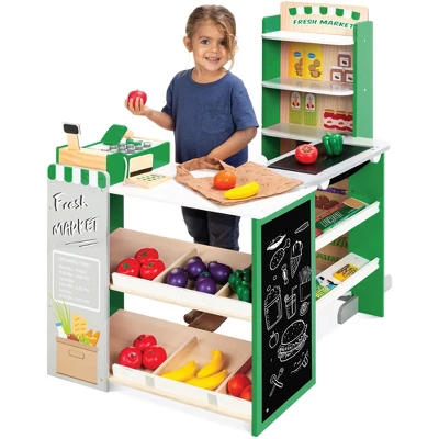 Best Choice Products Kids Pretend Play Grocery Store Wooden Supermarket Set W/ Chalkboard, Cash Register 8 Best Choice Products Kids Pretend Play Grocery Store Wooden Supermarket Set W/ Chalkboard, Cash Register - Image 8