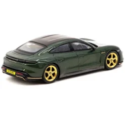 Porsche Taycan Turbo S Midnight Green Met. W/Black Top & Gold Wheels 1/64 Diecast Model Car True Scale Miniatures & Tarmac Works