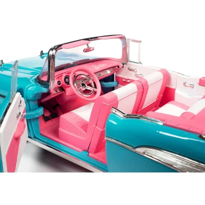 1957 Chevrolet Bel Air Convertible Aqua Blue W/Pink Interior Barbie Silver Screen Machines 1/18 Diecast Model Car By Auto World 3 1957 Chevrolet Bel Air Convertible Aqua Blue W/Pink Interior Barbie Silver Screen Machines 1/18 Diecast Model Car By Auto World - Image 3