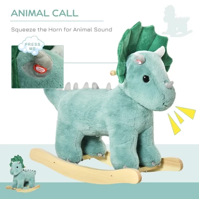Qaba Kids Plush Ride-On Rocking Horse Triceratops-shaped Plush Toy Rocker With Realistic Sounds For Child 36-72 Months Dark Green 3 Qaba Kids Plush Ride-On Rocking Horse Triceratops-shaped Plush Toy Rocker With Realistic Sounds For Child 36-72 Months Dark Green - Image 3