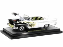 1957 Chevrolet Bel Air Hardtop Bright White With Flames "Mooneyes" Limited Ed To 6450 Pcs 1/24 Diecast Model Car By M2 Machines