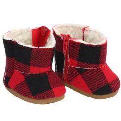 Sophia’s Buffalo Check Boots For 18” Dolls, Black/Red