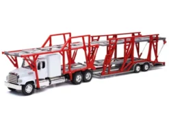 Freightliner 114SD Auto Transporter White And Red "Long Haul Trucker" Series 1/32 Diecast Model By New Ray