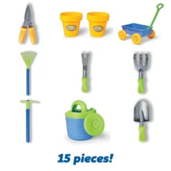 Kidoozie My First Gardening Set, Kids Gardening Tools, 15 Piece Set, Includes Wagon, Watering Can, Pots, And More, For Kids Ages 2 Years And Up