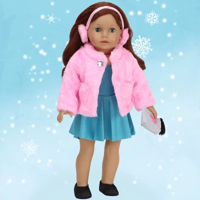 Sophia’s Pink Faux Fur Coat And Earmuff Headband Set For 18" Dolls 2 Sophia’s Pink Faux Fur Coat And Earmuff Headband Set For 18" Dolls - Image 2