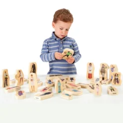 TickiT Wooden Community People Blocks, Set Of 32