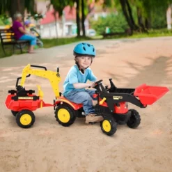 Aosom 3 In1 Kids Ride On Bulldozer/Excavator Toy With 6 Wheels Controllable Cargo Trailer & Easy Pedal Controls -FUNKO Shop GUEST 484f72e5 fde4 429b bd87 5868abe5471a