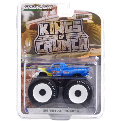 1996 Ford F-250 Monster Truck "Bigfoot #7" Blue W/Flames "Bigfoot At Race Rock" 1/64 Diecast Model Car By Greenlight 2 1996 Ford F-250 Monster Truck "Bigfoot #7" Blue W/Flames "Bigfoot At Race Rock" 1/64 Diecast Model Car By Greenlight - Image 2
