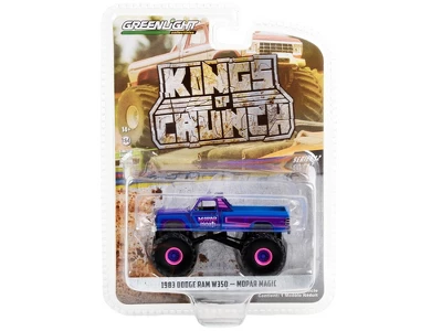 1983 Dodge Ram W350 Monster Truck Purple And Blue "Mopar Magic" "Kings Of Crunch" Series 12 1/64 Diecast Model Car By Greenlight 2 1983 Dodge Ram W350 Monster Truck Purple And Blue "Mopar Magic" "Kings Of Crunch" Series 12 1/64 Diecast Model Car By Greenlight - Image 2