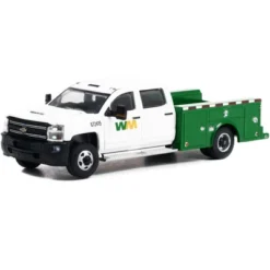 2018 Chevrolet Silverado 3500HD Dually Service Truck White And Green "Waste Management" 1/64 Diecast Model Car By Greenlight