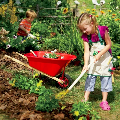HearthSong Durable Kids' Grow-With-Me Red Wheelbarrow And Adjustable Garden Tool Set; Includes Wheelbarrow, Shovel, Hoe, Leaf Rake, And Soil Rake 7 HearthSong Durable Kids' Grow-With-Me Red Wheelbarrow And Adjustable Garden Tool Set; Includes Wheelbarrow, Shovel, Hoe, Leaf Rake, And Soil Rake - Image 7