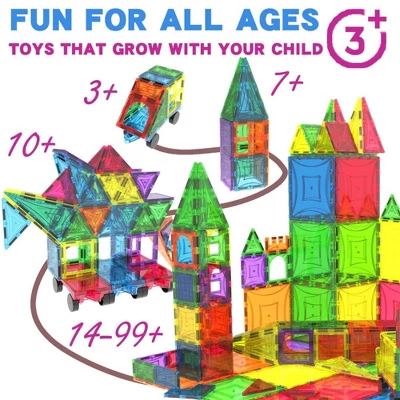 Mag Genius 120 Pieces Magnetic Mathematical Shaped Colorful And Transparent Building Tiles + Bonus 13 Double Sided, Click-in; Alphabet Letters 4 Mag Genius 120 Pieces Magnetic Mathematical Shaped Colorful And Transparent Building Tiles + Bonus 13 Double Sided, Click-in; Alphabet Letters - Image 4