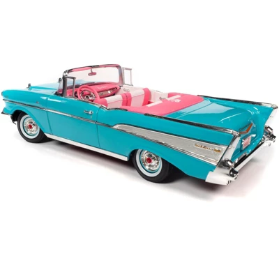 1957 Chevrolet Bel Air Convertible Aqua Blue W/Pink Interior Barbie Silver Screen Machines 1/18 Diecast Model Car By Auto World 4 1957 Chevrolet Bel Air Convertible Aqua Blue W/Pink Interior Barbie Silver Screen Machines 1/18 Diecast Model Car By Auto World - Image 4