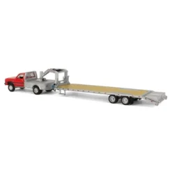 Greenlight Collectibles 1/64 1992 Dodge Ram 1st Generation Truck Red With Silver Flatbed & Silver Gooseneck Trailer 51387-B -FUNKO Shop GUEST 6f770bef 12ce 4998 b4d0 9165821e3172