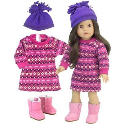 Sophia’s Fair Isle Knit Sweater Dress & Hat For 18” Dolls, Hot Pink/Purple 2 Sophia’s Fair Isle Knit Sweater Dress & Hat For 18” Dolls, Hot Pink/Purple - Image 2