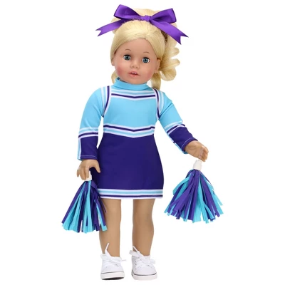 Sophia's - 18" Doll - Cheerleader Dress, Pom-pom & Hair Bow Set - Aqua/Purple 1 Sophia's - 18" Doll - Cheerleader Dress, Pom-pom & Hair Bow Set - Aqua/Purple