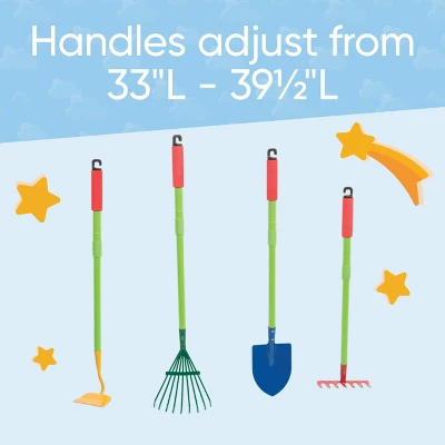 HearthSong Durable Kids' Grow-With-Me Red Wheelbarrow And Adjustable Garden Tool Set; Includes Wheelbarrow, Shovel, Hoe, Leaf Rake, And Soil Rake 3 HearthSong Durable Kids' Grow-With-Me Red Wheelbarrow And Adjustable Garden Tool Set; Includes Wheelbarrow, Shovel, Hoe, Leaf Rake, And Soil Rake - Image 3