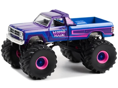 1983 Dodge Ram W350 Monster Truck Purple And Blue "Mopar Magic" "Kings Of Crunch" Series 12 1/64 Diecast Model Car By Greenlight 1 1983 Dodge Ram W350 Monster Truck Purple And Blue "Mopar Magic" "Kings Of Crunch" Series 12 1/64 Diecast Model Car By Greenlight