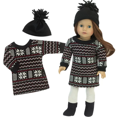 Sophia’s Fair Isle Sweater Dress And Hat For 18" Dolls, Black 2 Sophia’s Fair Isle Sweater Dress And Hat For 18" Dolls, Black - Image 2
