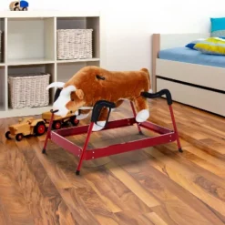 Qaba Plush Spring Rodeo Bull Style Kids Ride-On Toy Rocking Horse With Realistic Sounds