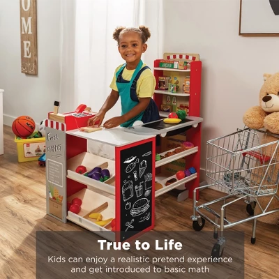 Best Choice Products Kids Pretend Play Grocery Store Wooden Supermarket Set W/ Chalkboard, Cash Register 5 Best Choice Products Kids Pretend Play Grocery Store Wooden Supermarket Set W/ Chalkboard, Cash Register - Image 5