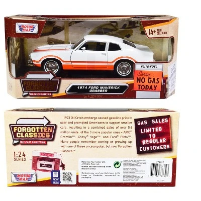 1974 Ford Maverick Grabber White With Orange Stripes "Forgotten Classics" Series 1/24 Diecast Model Car By Motormax 2 1974 Ford Maverick Grabber White With Orange Stripes "Forgotten Classics" Series 1/24 Diecast Model Car By Motormax - Image 2