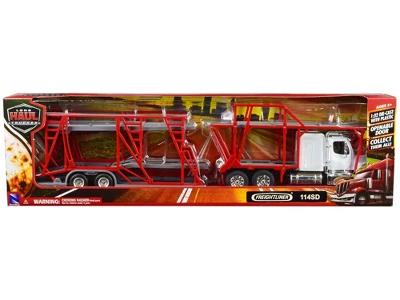 Freightliner 114SD Auto Transporter White And Red "Long Haul Trucker" Series 1/32 Diecast Model By New Ray 2 Freightliner 114SD Auto Transporter White And Red "Long Haul Trucker" Series 1/32 Diecast Model By New Ray - Image 2