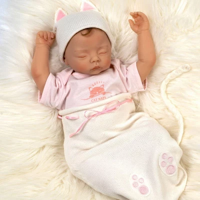 Paradise Galleries Reborn Baby Doll Girl - 18 Inch Sleeping Kitten With Rooted Hair, Made In GentleTouch Vinyl, 5-Piece Realistic Doll Gift Set 4 Paradise Galleries Reborn Baby Doll Girl - 18 Inch Sleeping Kitten With Rooted Hair, Made In GentleTouch Vinyl, 5-Piece Realistic Doll Gift Set - Image 4