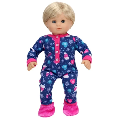 Sophia’s Hot Cocoa Pajama Onesie With Fuzzy Slippers For 15” Baby Dolls, Navy/Hot Pink 1 Sophia’s Hot Cocoa Pajama Onesie With Fuzzy Slippers For 15” Baby Dolls, Navy/Hot Pink