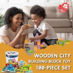 Leo & Friends Wooden City Building Block Toy 100-Piece Set