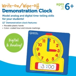 Learning Resources Write & Wipe Demonstration Clock, Easy-to-Read, 12" Square Clock, Ages 6+ -FUNKO Shop GUEST 9a916b90 92e1 420b 84bf 3b2f7455d93b