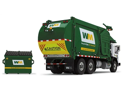 Mack TerraPro "Waste Management" Garbage Truck W/Wittke Front Load White & Green W/Garbage Bin 1/34 Diecast Model By First Gear 1 Mack TerraPro "Waste Management" Garbage Truck W/Wittke Front Load White & Green W/Garbage Bin 1/34 Diecast Model By First Gear