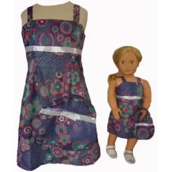 Doll Clothes Superstore Matching Girl And Doll Size 12 Sundress And Purse With Geometric Flower Print On Sale